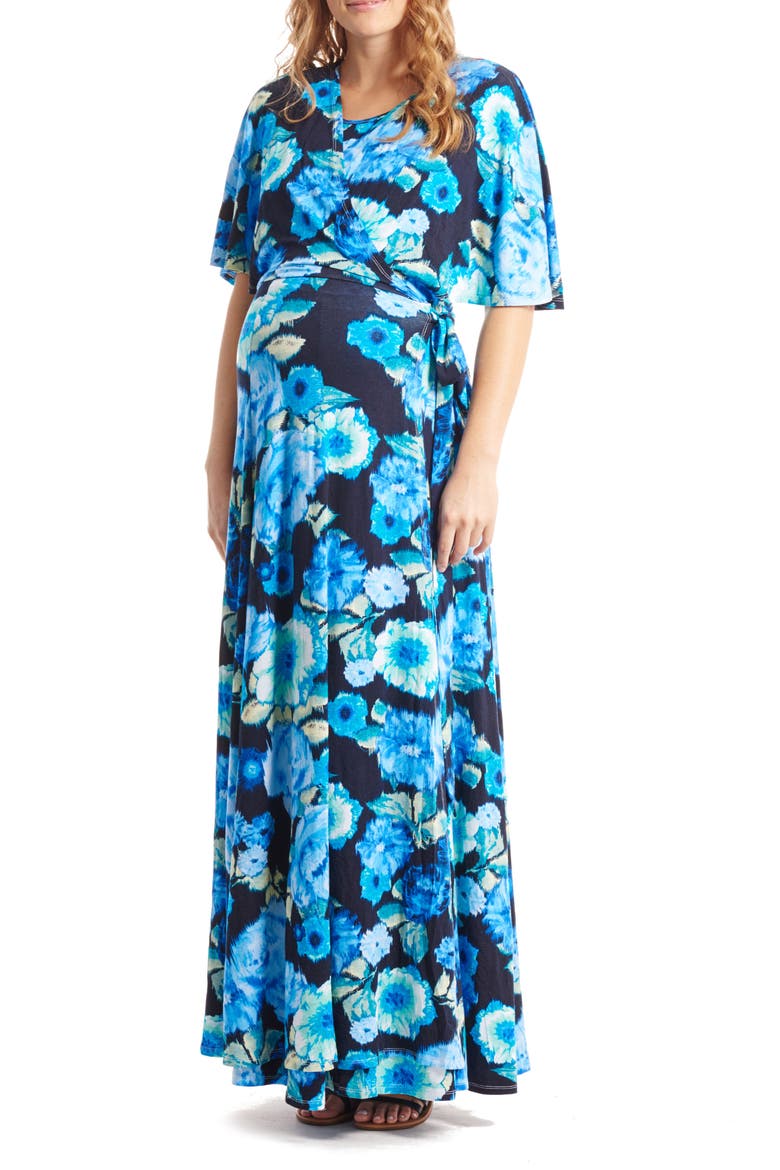 Asa Maternity/Nursing Maxi Wrap Dress, Main, color, AQUA ROSE