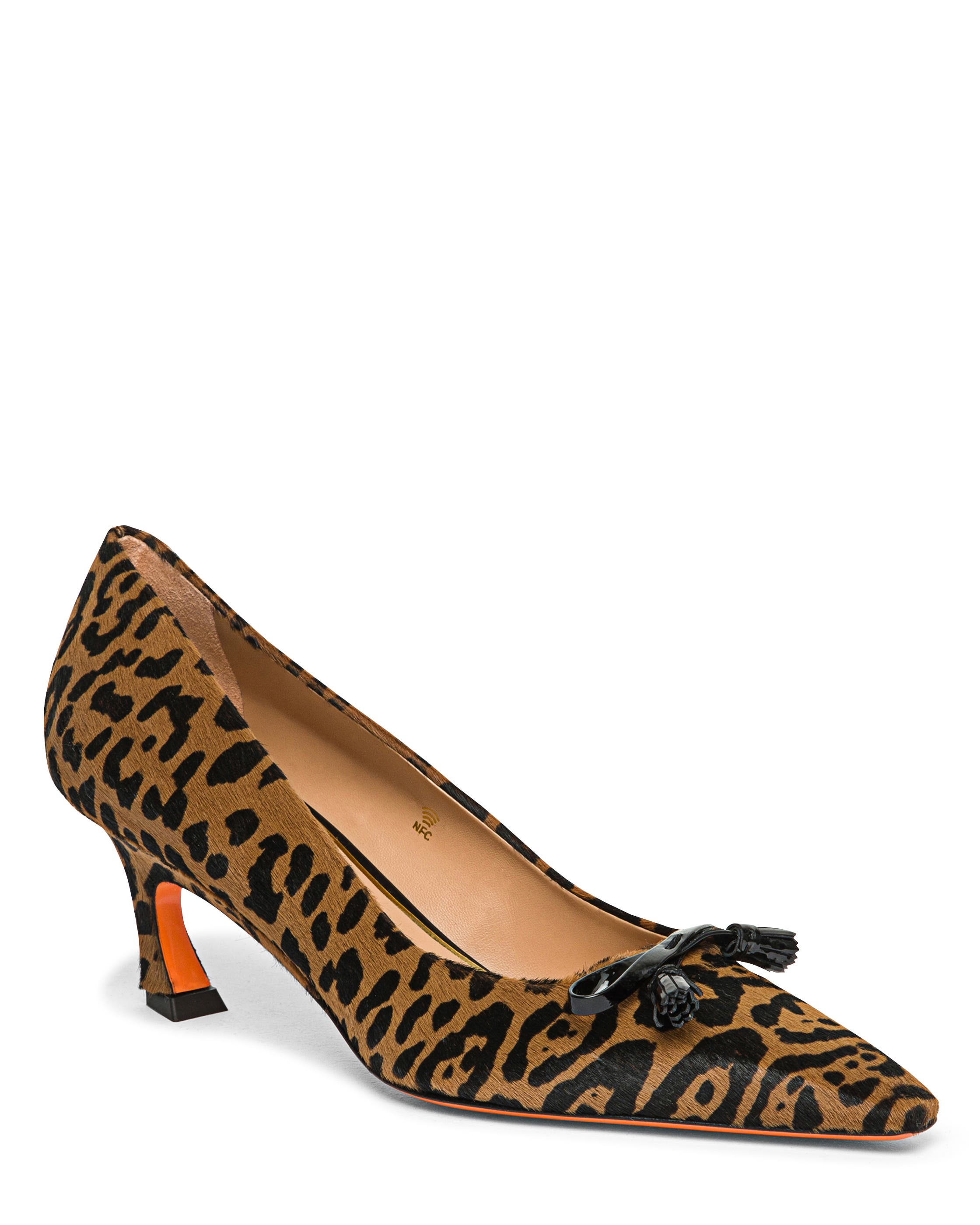 Santoni Mid-Heel Leopard-Print Pony Hair Pumps, Alternate, color, Brown