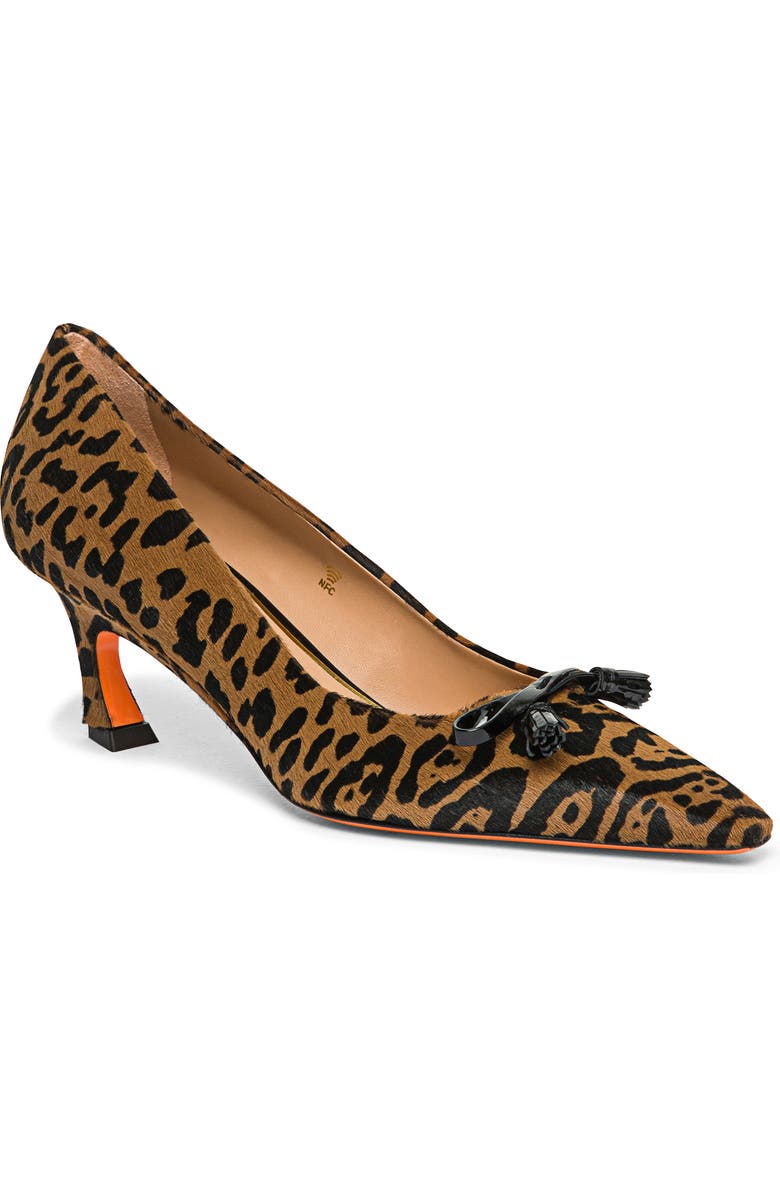 Santoni Mid-Heel Leopard-Print Pony Hair Pumps, Alternate, color, Brown
