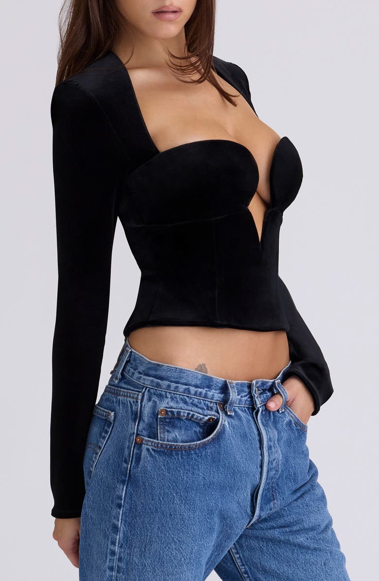 HOUSE OF CB Sierra Long Sleeve Stretch Velvet Corset Top, Alternate, color,