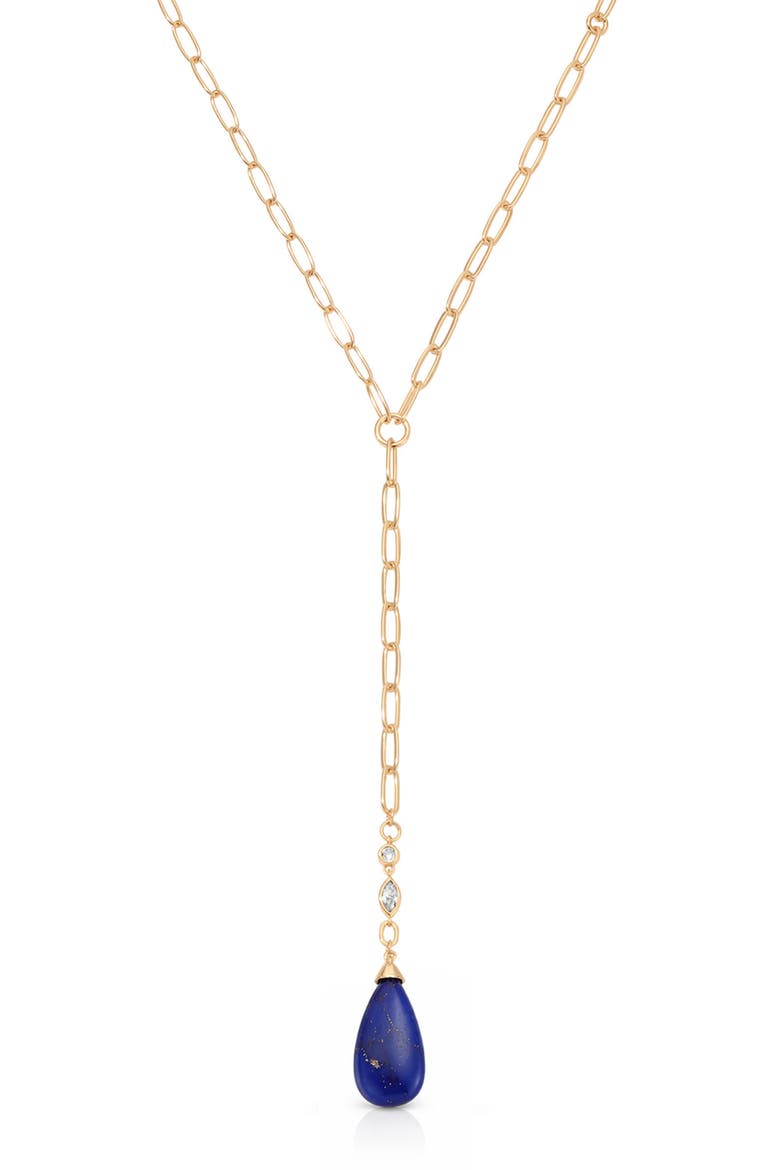Tiger Eye Teardrop Lariat Necklace, Alternate, color, LAPIS