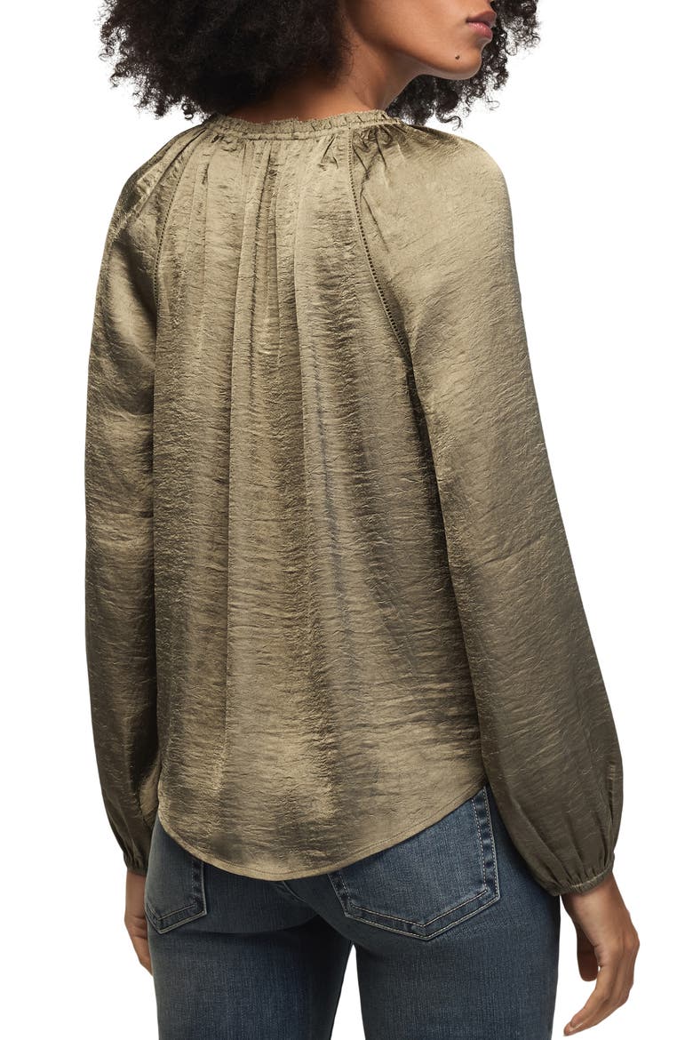 Hammered Satin Peasant Top, Alternate, color, DUSTY OLIVE