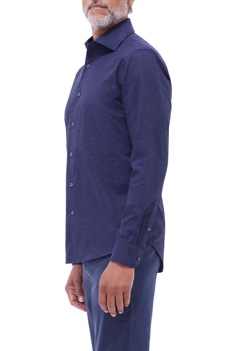 Bugatchi Axel Shaped Fit Stretch Cotton Button-Up Shirt, Alternate, color, Navy