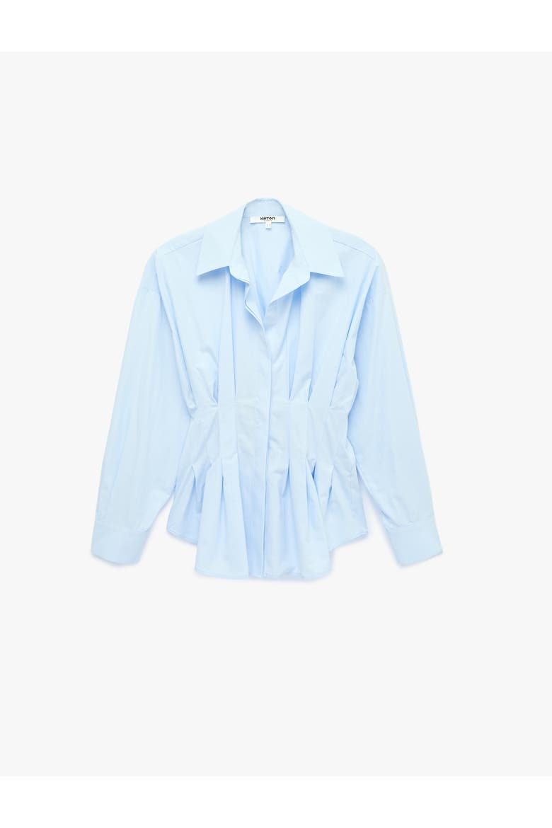 Pleated Waist Long Sleeve Lapel Poplin Shirt, Alternate, color, LIGHT INDIGO