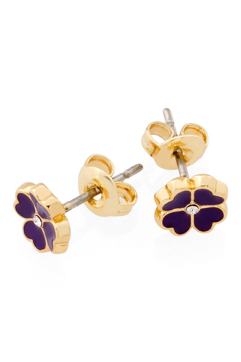 Freya Enamel Flower Stud Earrings, Alternate, color, GOLD TONE PURPLE CLEAR CRYSTAL