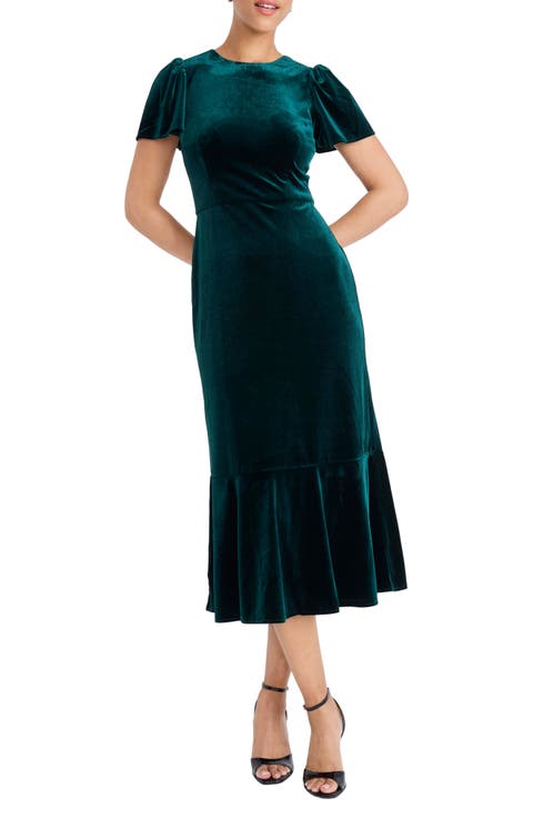 Short Sleeve Velvet Midi Dress