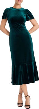 Maggy London Short Sleeve Velvet Midi Dress