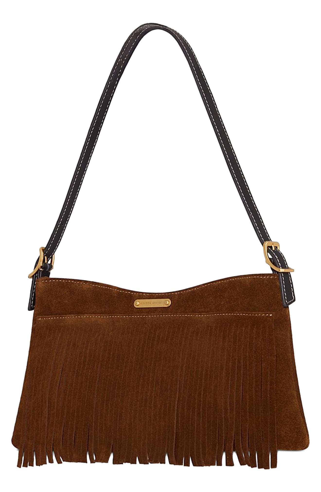 Rebecca Minkoff Fringe Baguette Shoulder Bag, Alternate, color, 