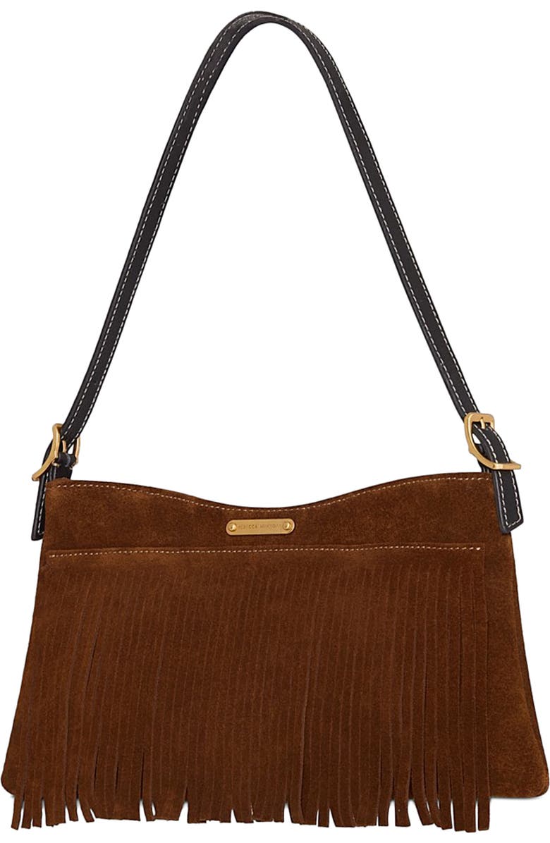 Rebecca Minkoff Fringe Baguette Shoulder Bag, Alternate, color, Cannella/ Black