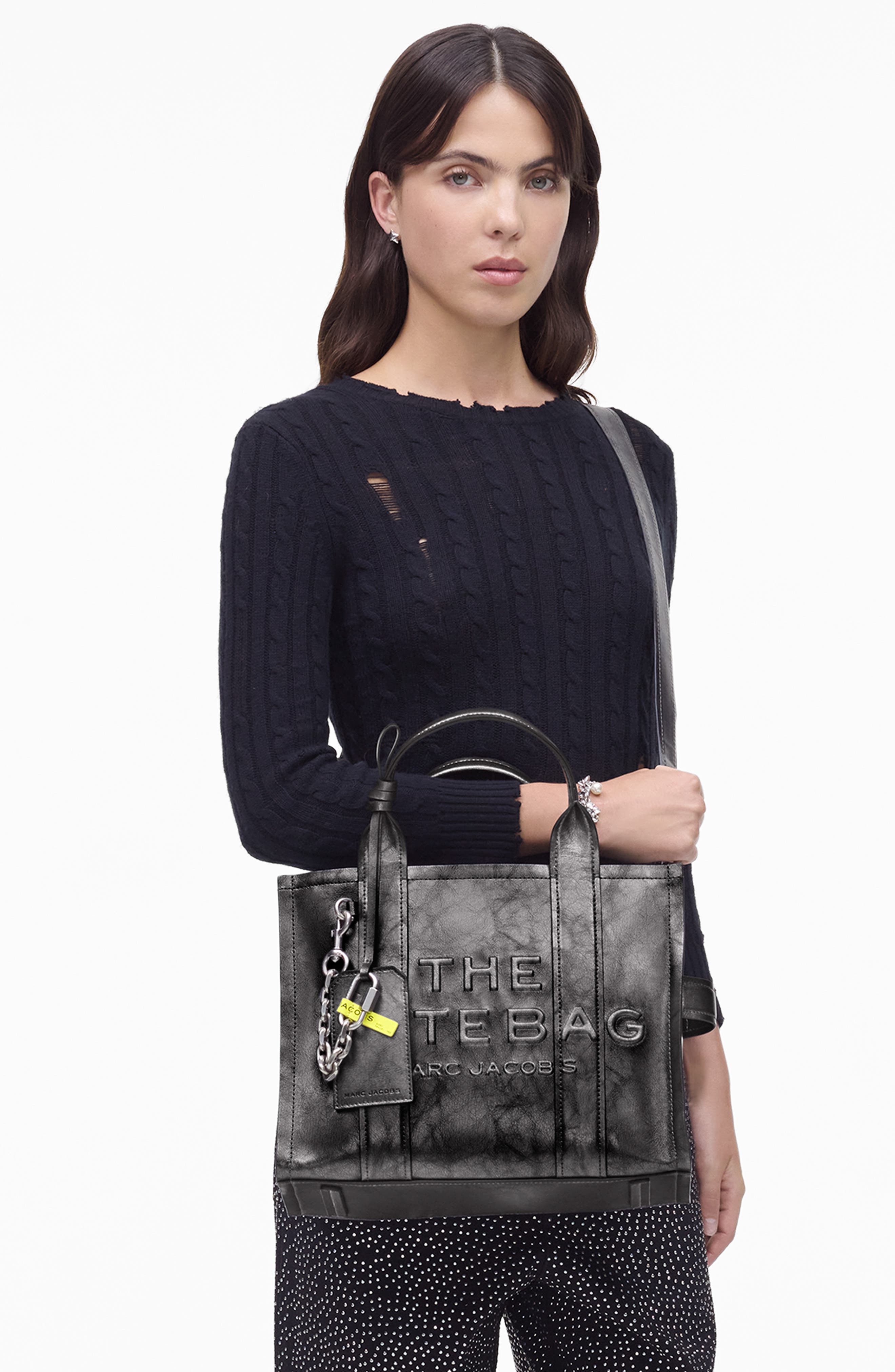 Marc Jacobs The Metallic Distressed Leather Medium Tote, Alternate, color, 