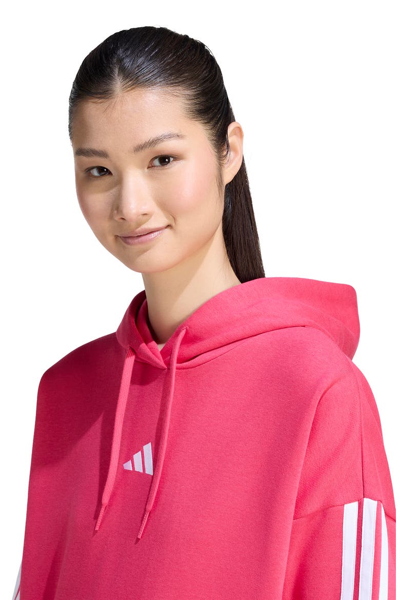 3-Stripes Fleece Hoodie, Alternate, color, POWER PINK/ WHITE