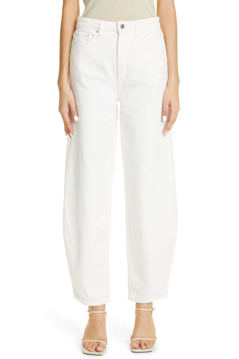 Totême High Waist Barrel Leg Jeans, Main, color, OFF-WHITE