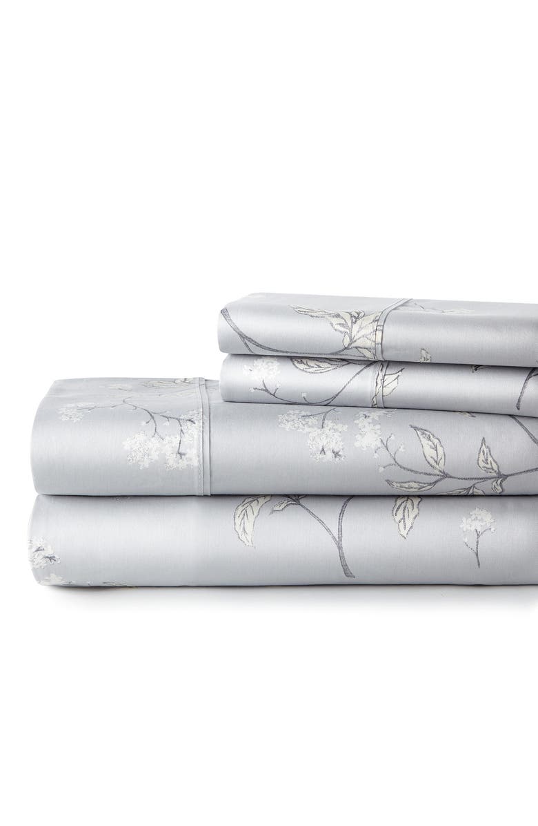 SOUTHSHORE FINE LINENS Myosotis Scorpioides 300 TC Long Staple Sateen Cotton Sheet Set, Alternate, color, Grey