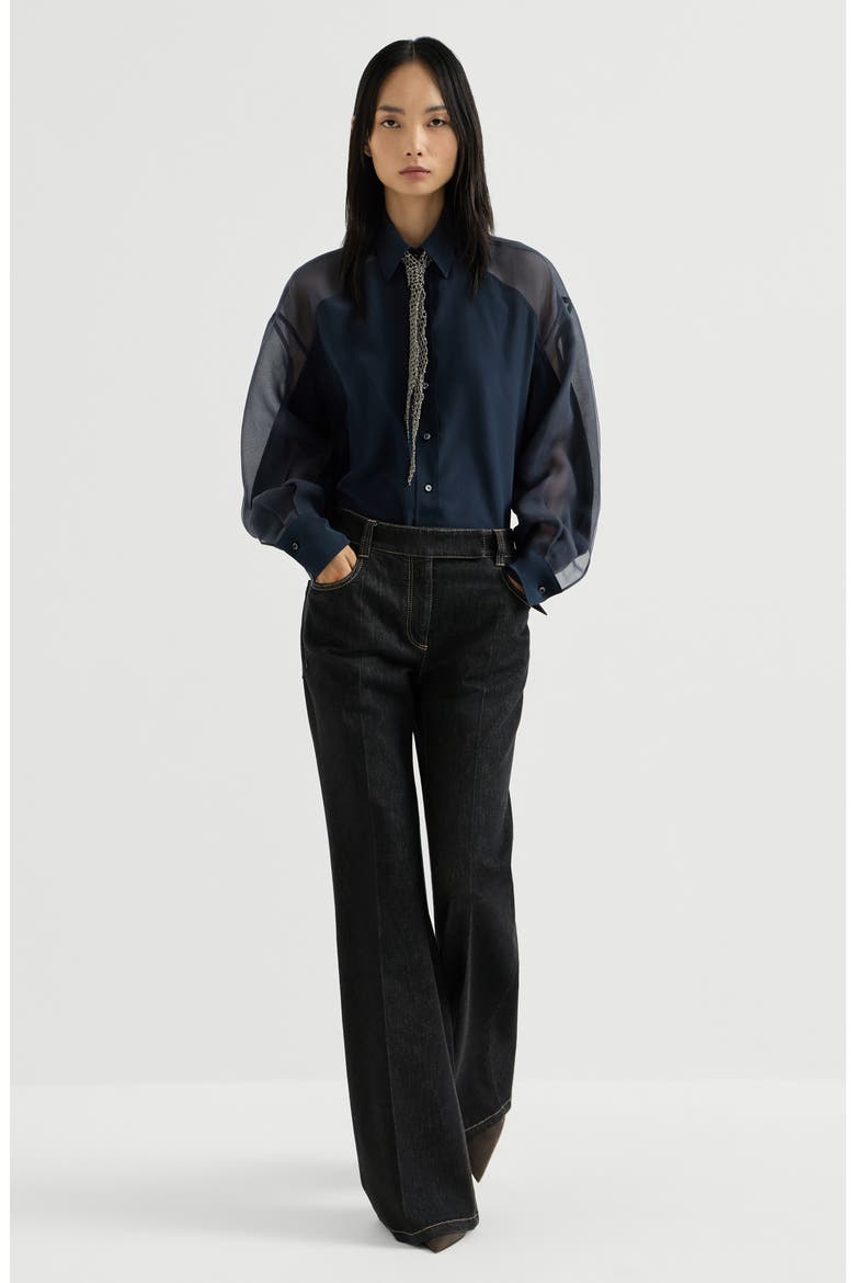 Comfort no-fade denim flared trousers with monili, Alternate, color, Black