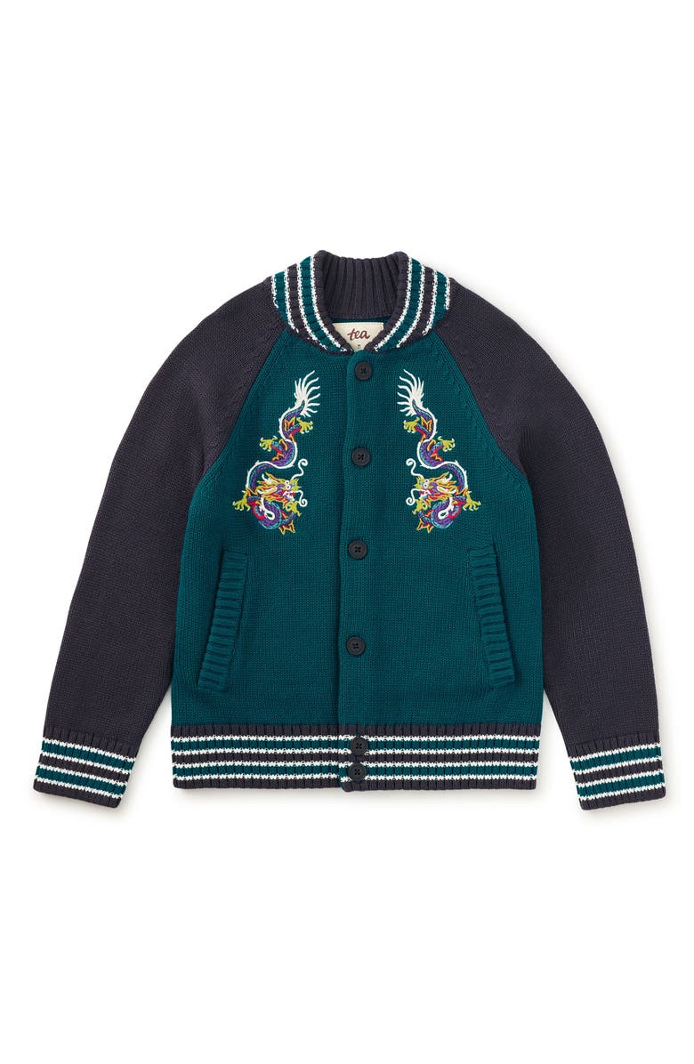 Tea Collection Dragon Bomber Sweater, Alternate, color, Scuba