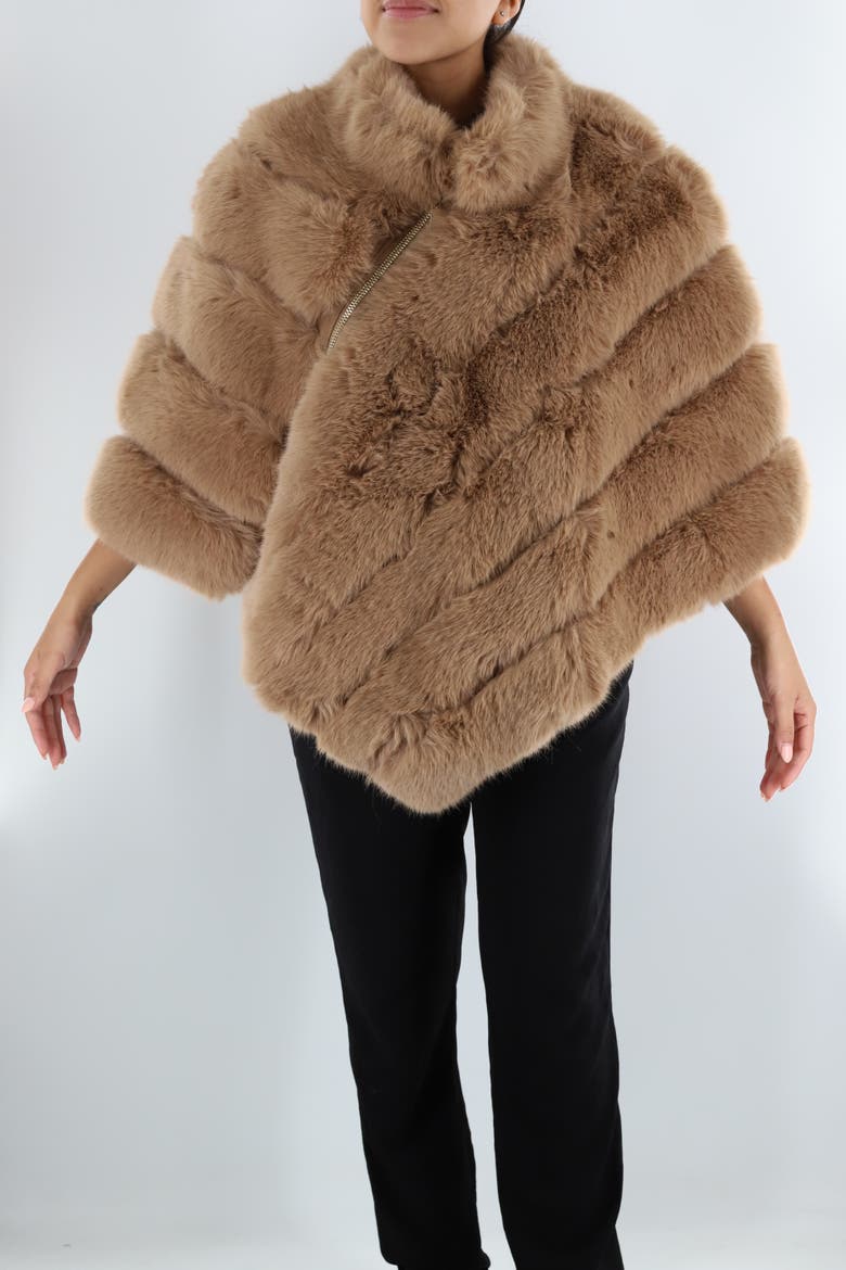 Faux Fur Poncho, Main, color, Camel