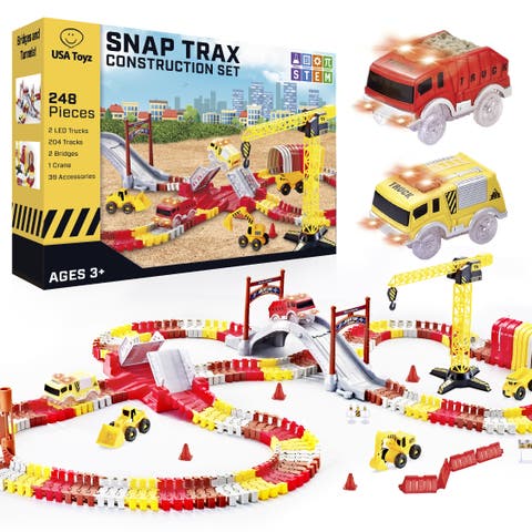 Snap Trax Construction Set Race Tracks and LED Toy Cars