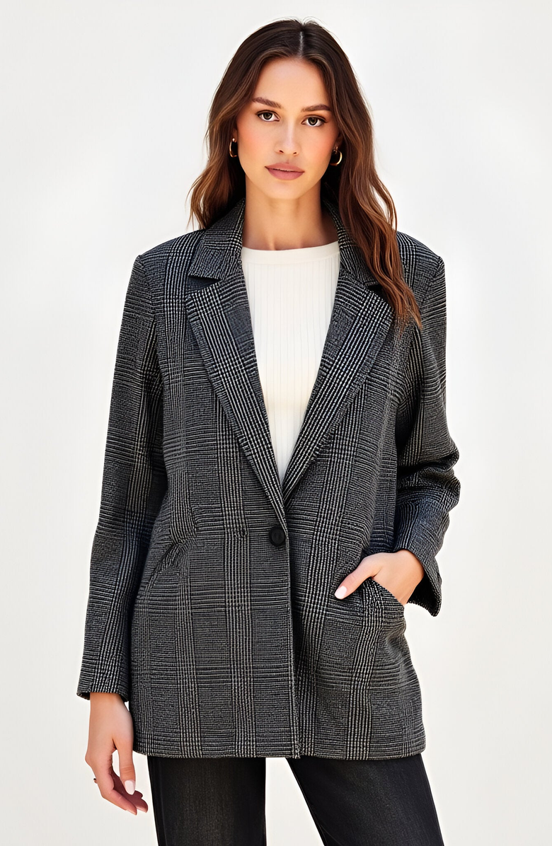 Modenaire Plaid Single-Breasted Blazer with Notched Lapels and Front Pockets, Main, color,