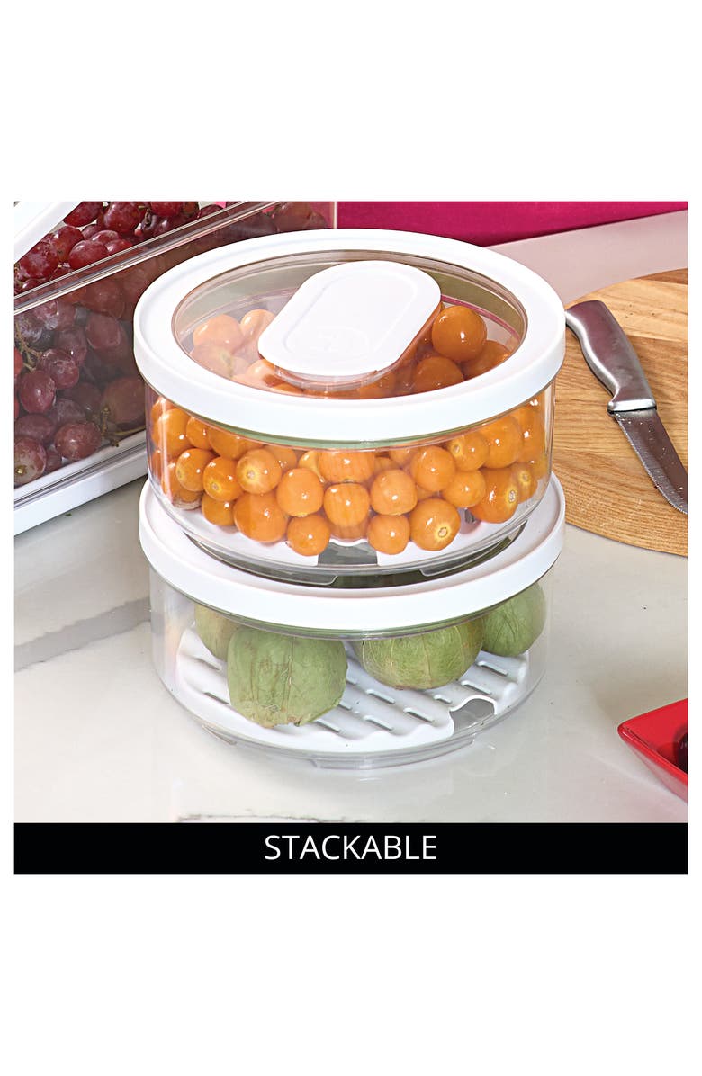 iDesign Round Produce Bin with Drainage Tray and Lid - Set of 4 - Clear, Alternate, color,