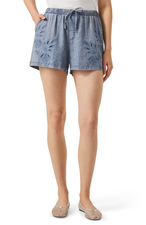 Shop Splendid Cayden Embroidered Chambray Drawstring Shorts In Indigo