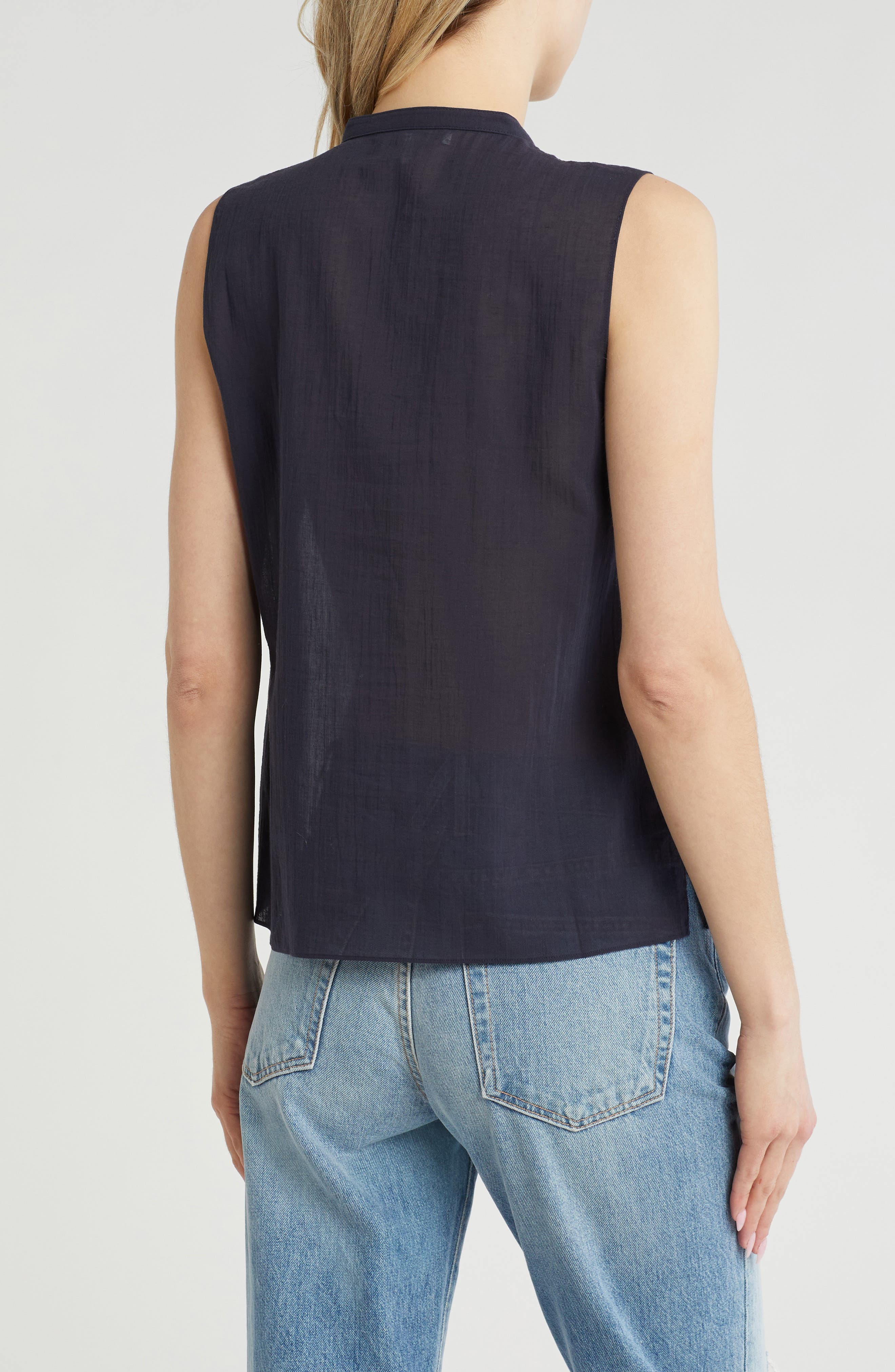 Lace Trim Sleeveless Button-Up Shirt - image 2
