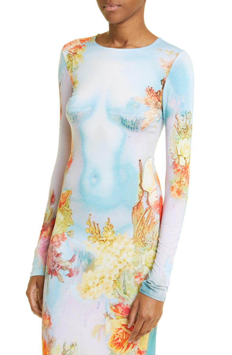 Jean Paul Gaultier Floral Body Print Crop Long Sleeve Dress, Alternate, color,
