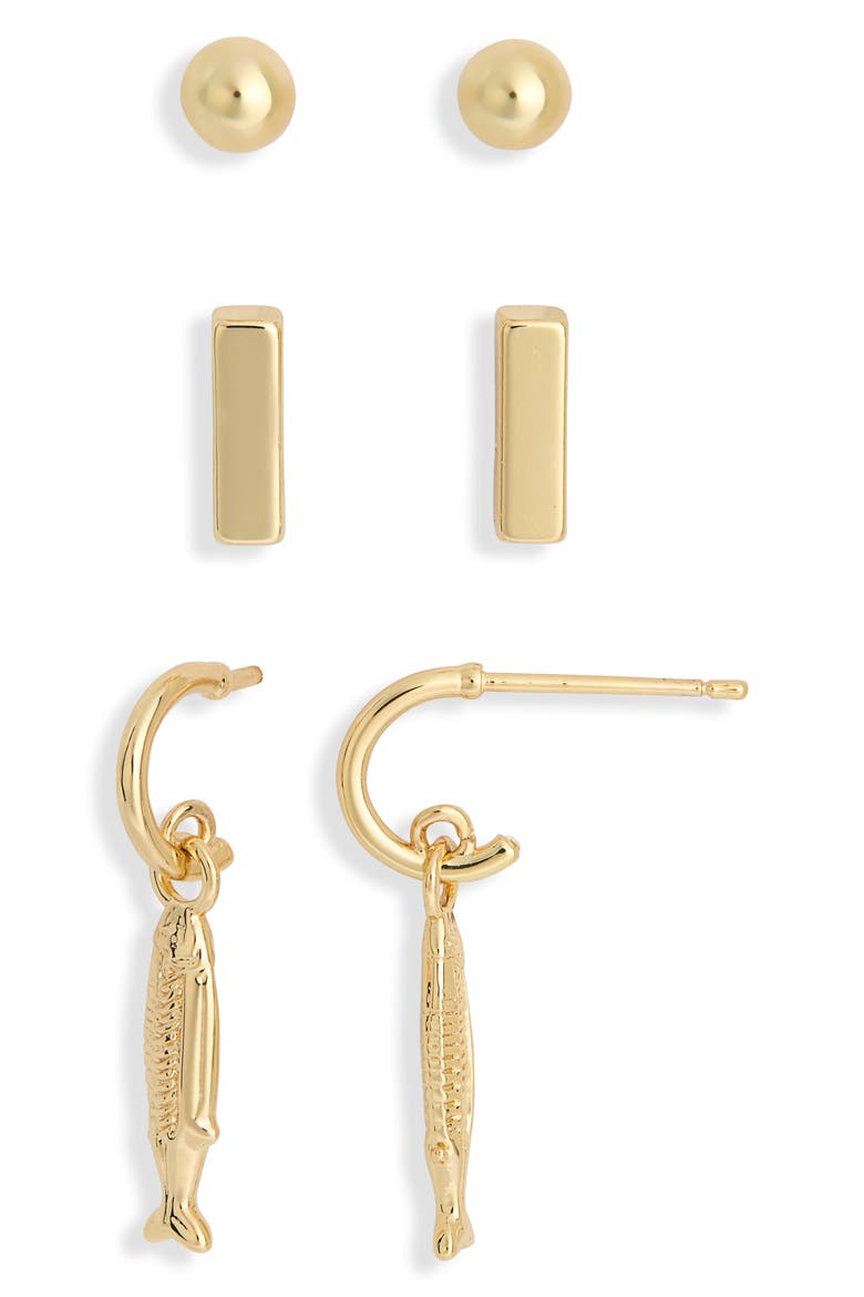 Seabreeze & Daydreams Set of 3 Fish Earrings, Alternate, color, GOLD
