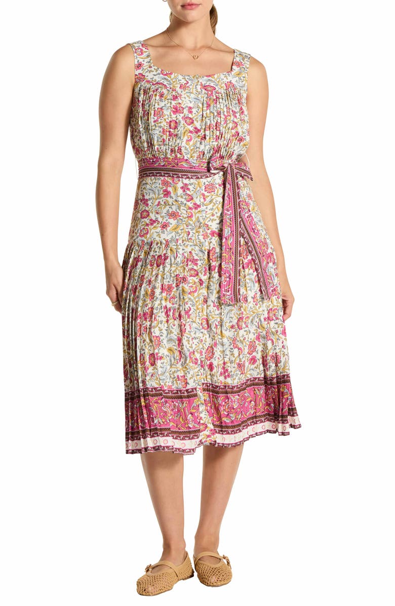 WISHLIST Buttoned Pleated Midi Dress, Main, color, White Floral