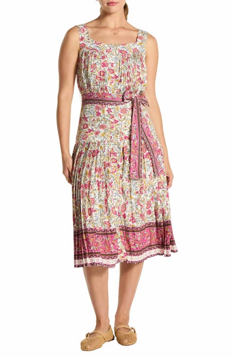 Buttoned Pleated Midi Dress