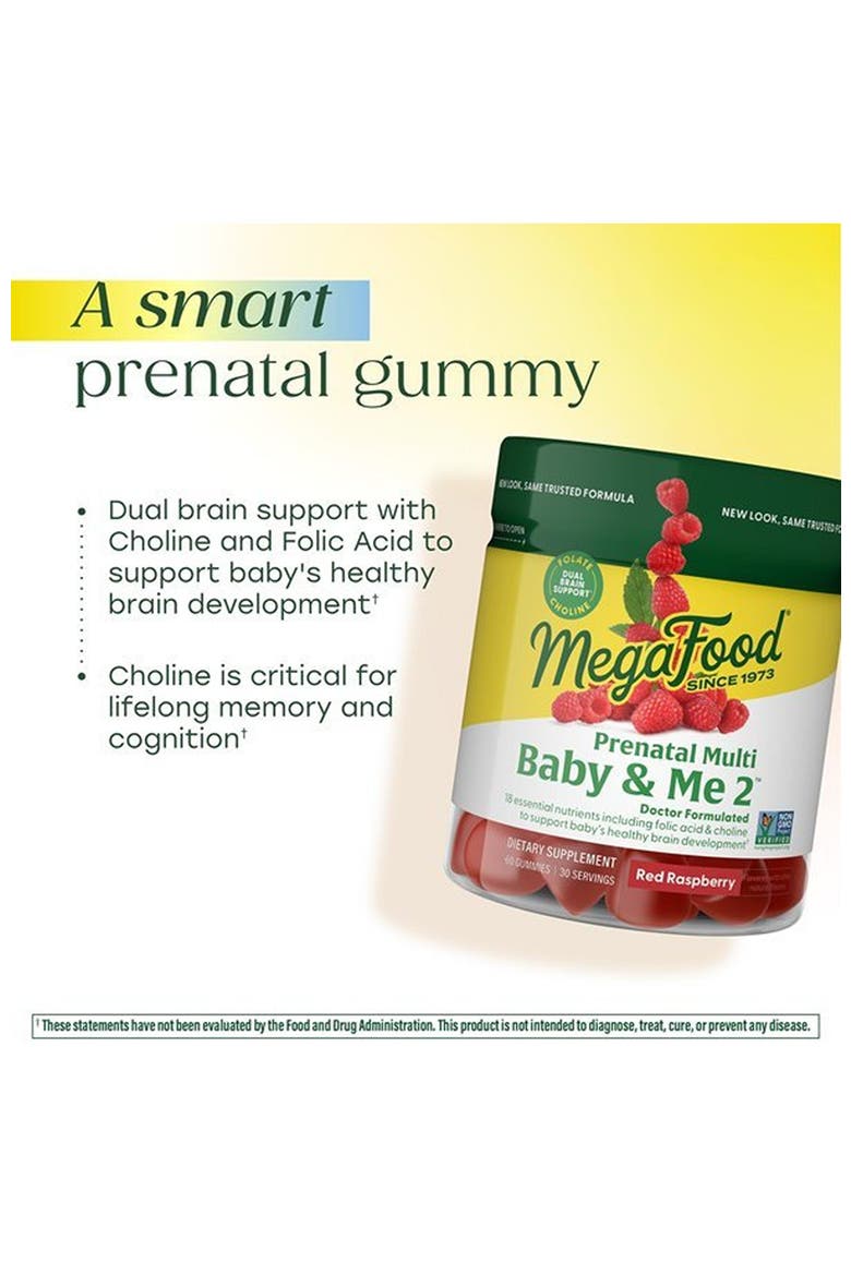 Baby & Me 2 Prenatal Gummies for Women with Folic Acid and Choline, 60 Red Raspberry Gummies, Alternate, color, None