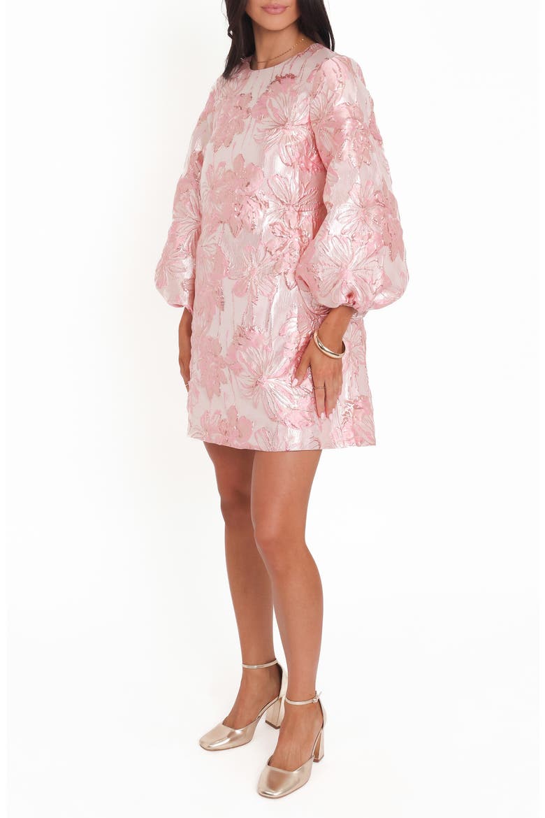 Treloar Balloon Sleeve Metallic Jacquard Minidress, Alternate, color, PINK BROCADE