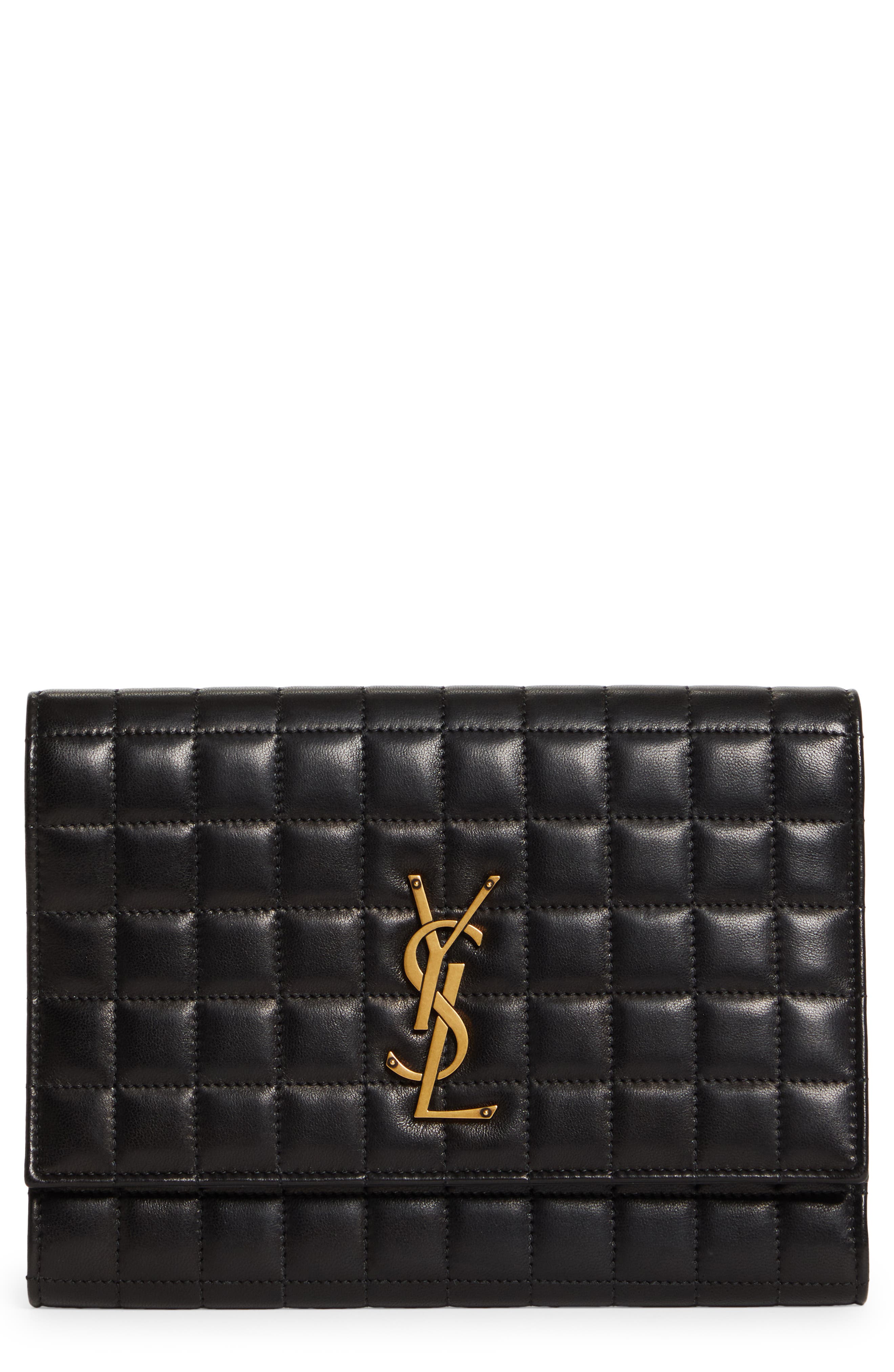 Saint Laurent Cassandre Matelassé Leather Flap Pouch, Main, color, 