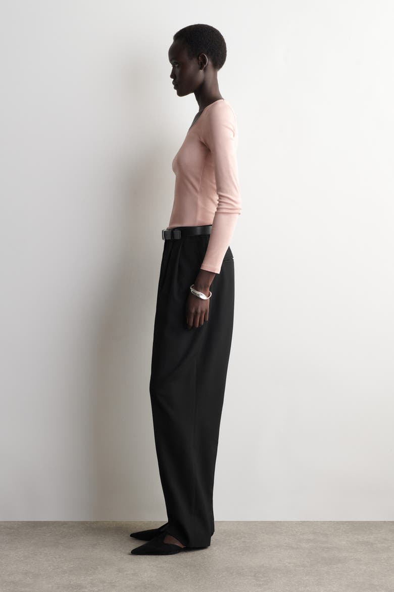 Satin-Trimmed Cotton Jersey Long-Sleeved Top, Alternate, color, PINK