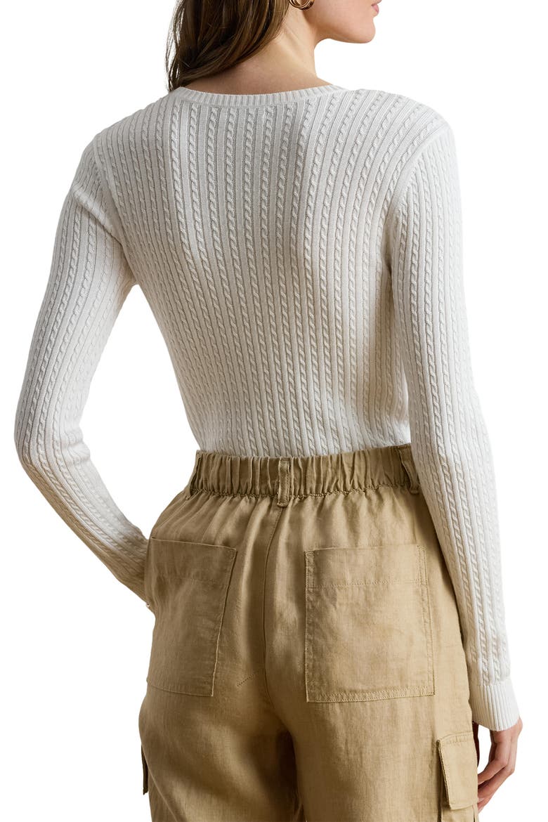 Mini Cable Crewneck Sweater, Alternate, color, WHITE