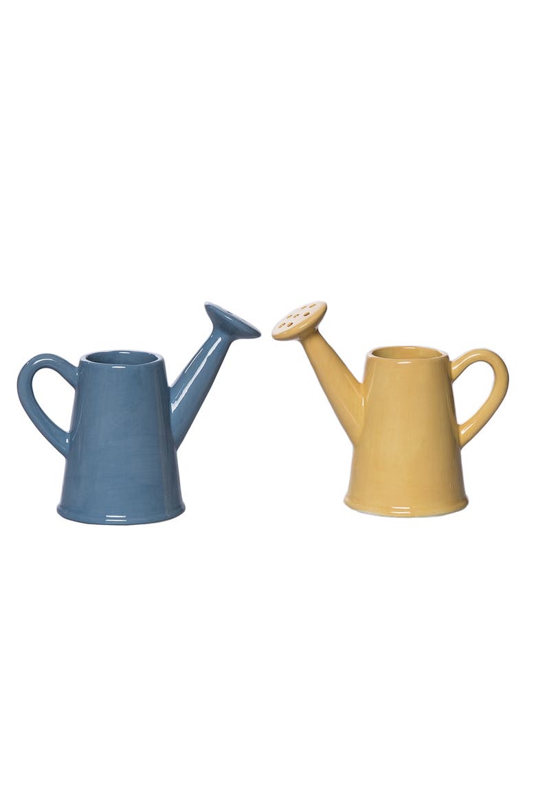 Dolomite Watering Can Vase Set of 2 Blue and Yellow for Spring Garden Decor, Main, color, Blue
