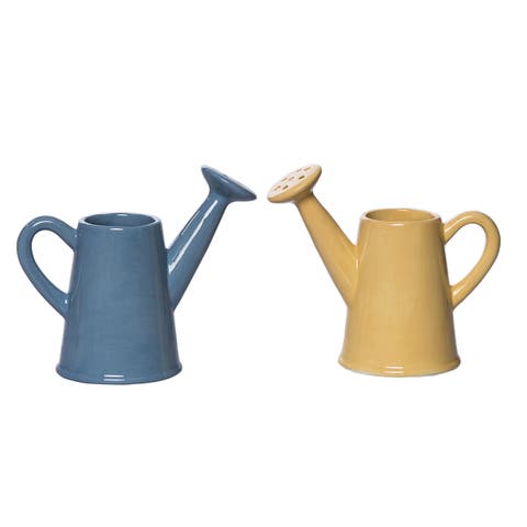 Dolomite Watering Can Vase Set of 2 Blue and Yellow for Spring Garden Decor