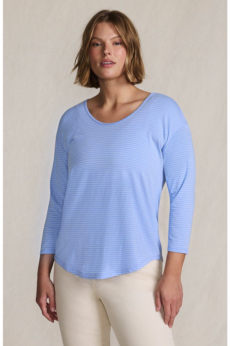 3/4 Sleeve Lightweight Jersey U-Neck Tunic, Alternate, color, Clear Blue Sky Thin Stripe