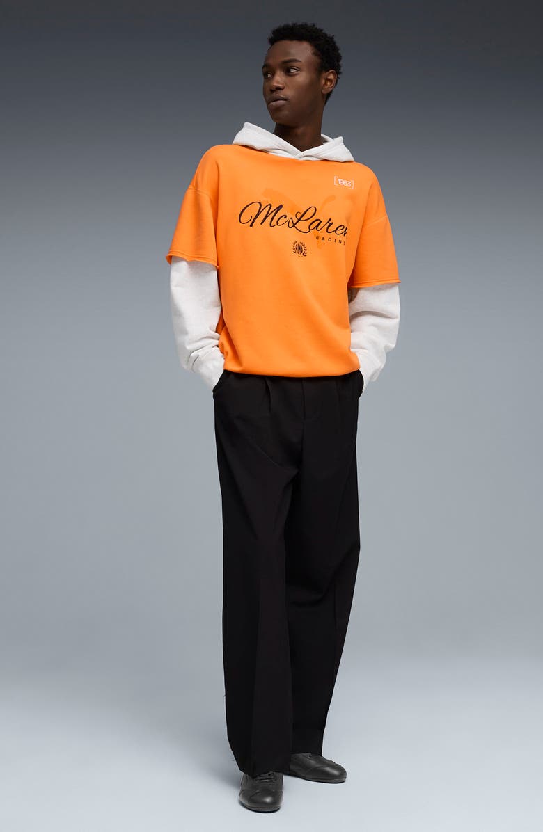 PUMA McLaren Layered Graphic Hoodie, Alternate, color, Papaya