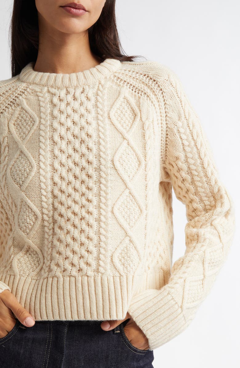 Pendleton Crop Wool Fisherman Sweater, Alternate, color, 