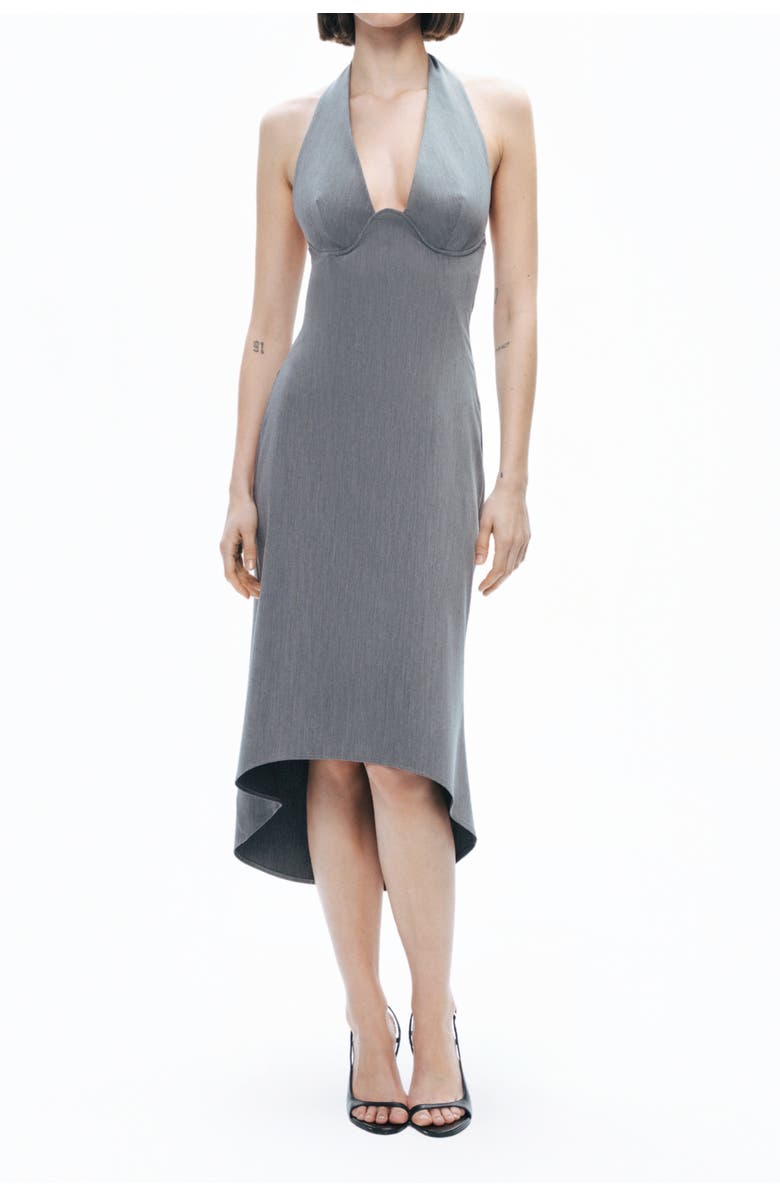 Nocturne Tie Neck Asymmetrical Midi Dress, Main, color, 