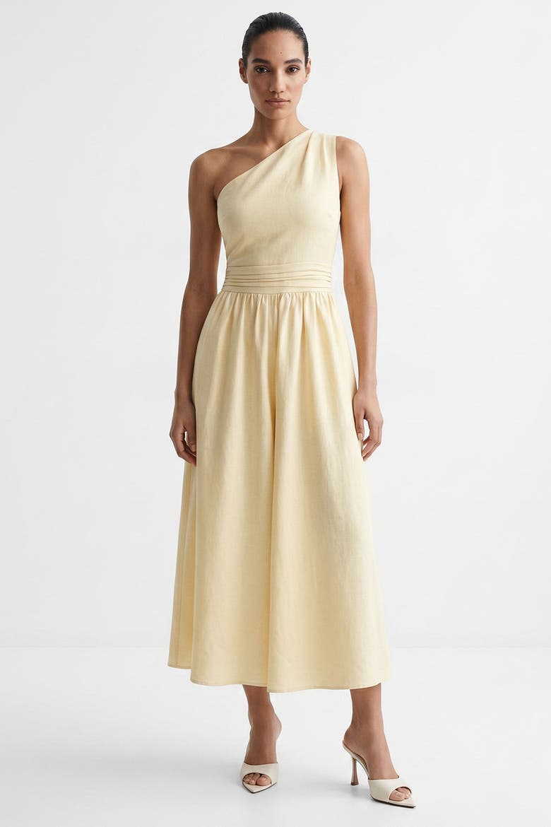 Burk Elastic Waist Linen Blend Midi Dress, Alternate, color, Ecru