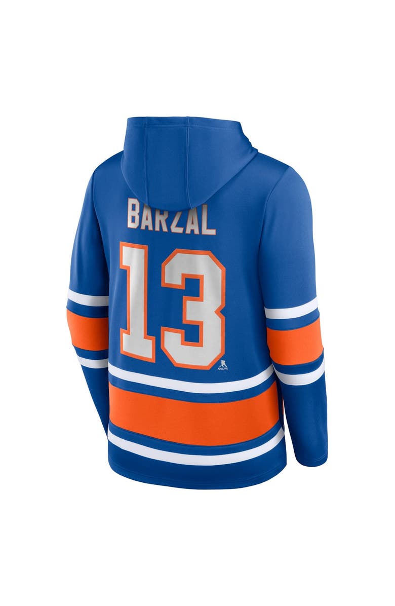FANATICS Men's Fanatics Branded Mathew Barzal Royal New York Islanders Name & Number Lace-Up Pullover Hoodie, Alternate, color, 