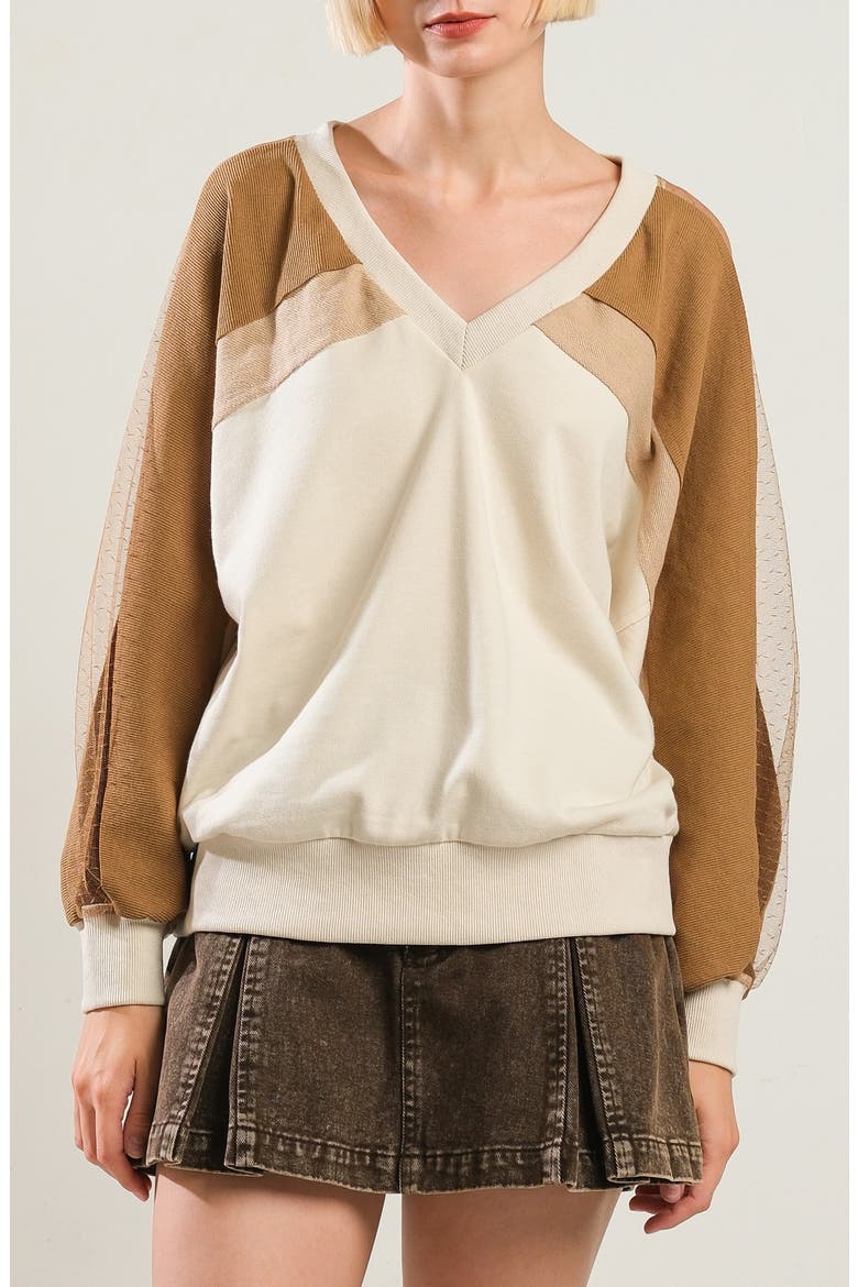 V-Neck Long Sleeve Knit Top, Main, color, CREAM