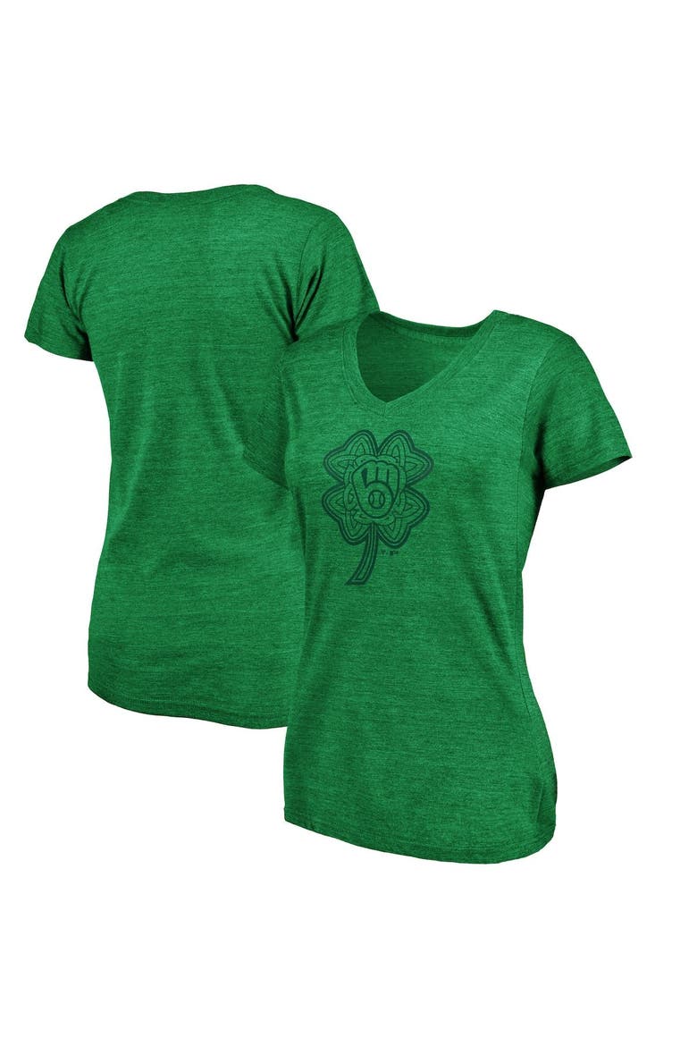 Women's Fanatics Branded Heathered Kelly Green Milwaukee Brewers St. Patrick's Day Paddy's Pride Tri-Blend V-Neck T-Shirt, Alternate, color, Heather Kelly Green