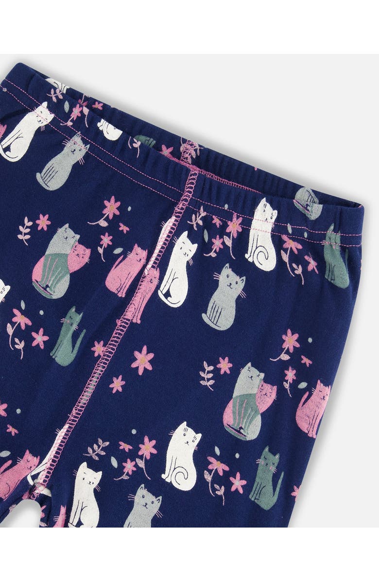 Deux par Deux Little Girl's Organic Cotton Two Piece Pajama Set Navy Printed Cats, Alternate, color, 