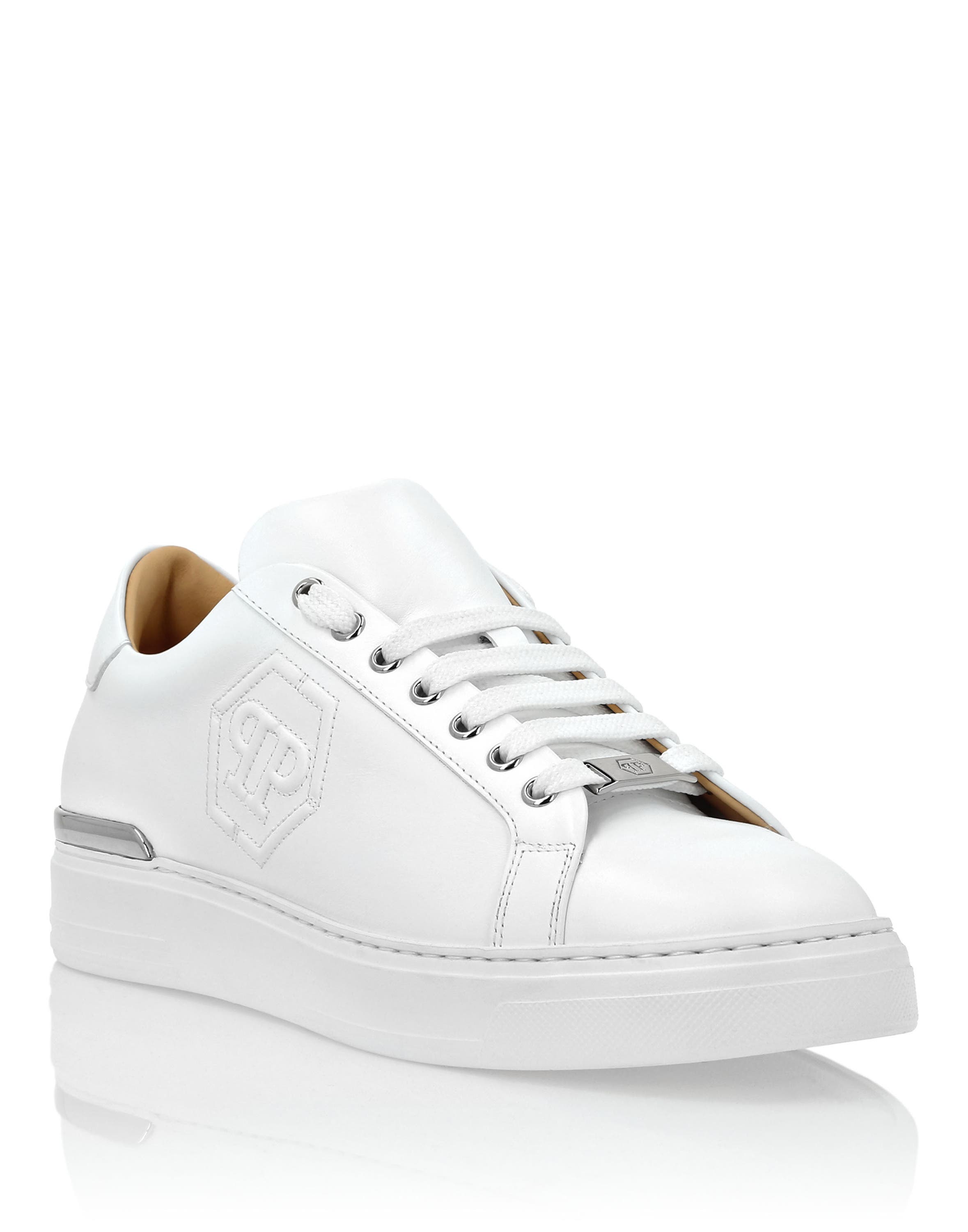 Nappa Leather Lo-Top Sneakers Hexagon Unisex, Main, color, white