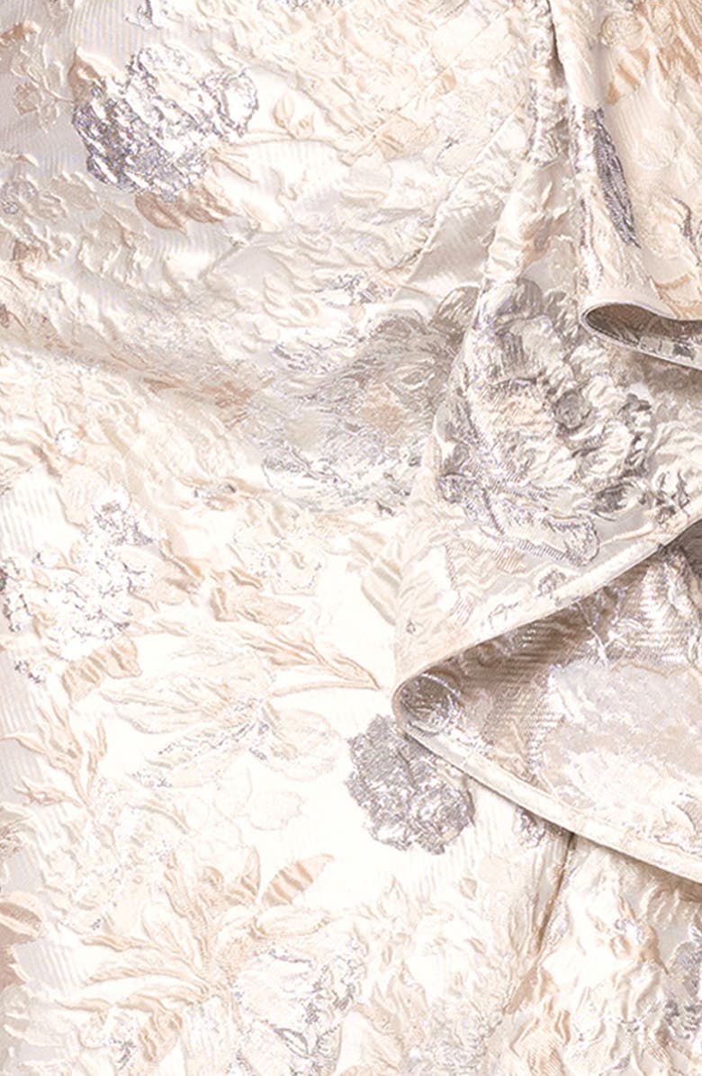 Xscape Evenings Metallic Floral Jacquard One-Shoulder Sheath Gown, Alternate, color, Champagne