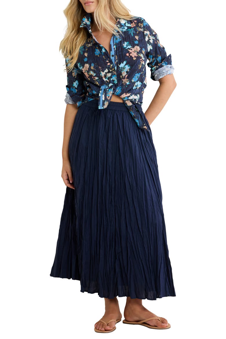 Glowy Floral Button-Up Cotton Crinkle Shirt, Alternate, color, INDIGO MULTI