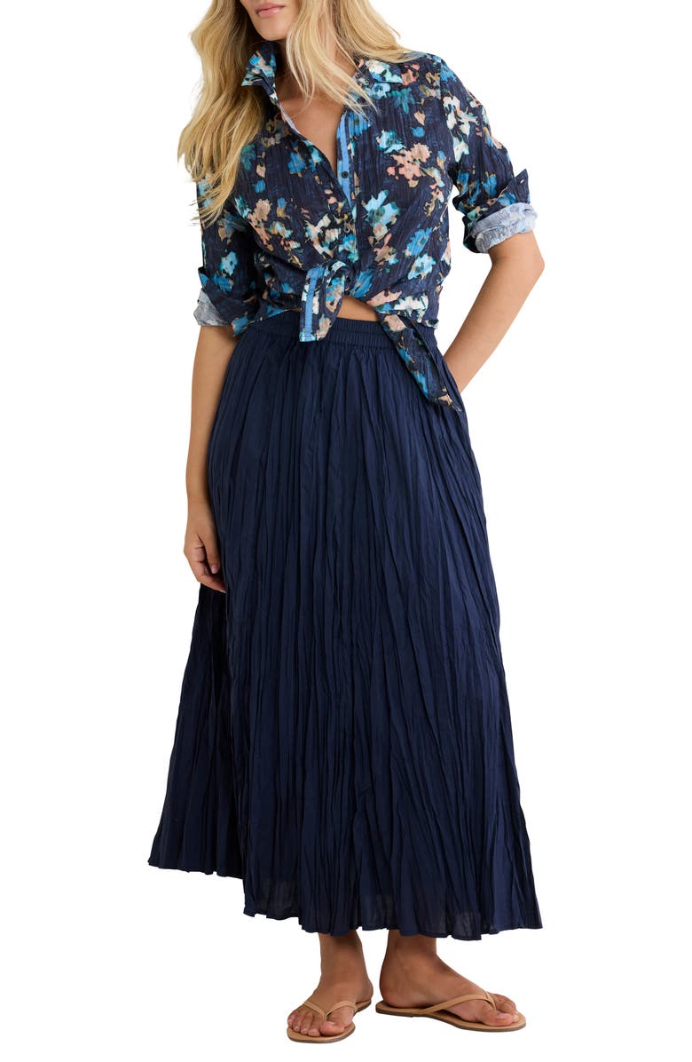 NZ BY NIC & ZOE Glowy Floral Button-Up Cotton Crinkle Shirt, Alternate, color, Indigo Multi