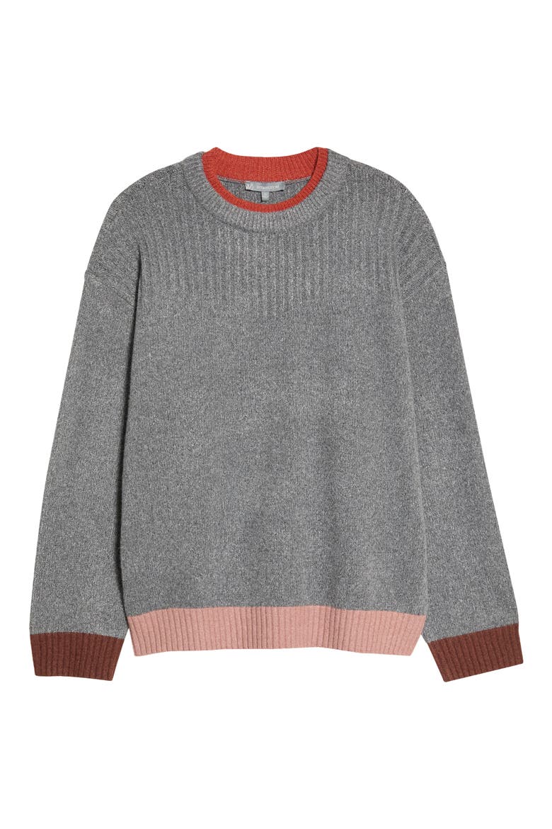 Layered Neck Crewneck Sweater, Alternate, color, CHARCOAL